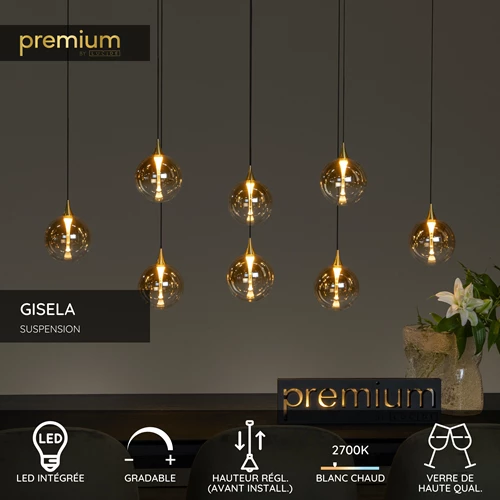 Lucide GISELA - Suspension - LED Dim. - 8x3,9W 2700K - Ambre | Premium - USP